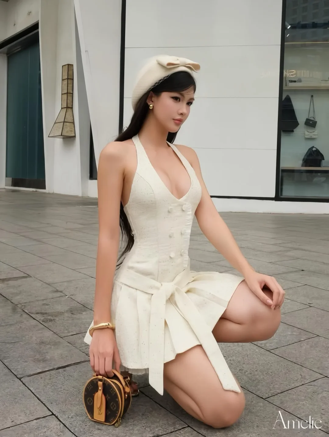 Ảnh 3 của Đầm halter trắng Amelie tweed nữ