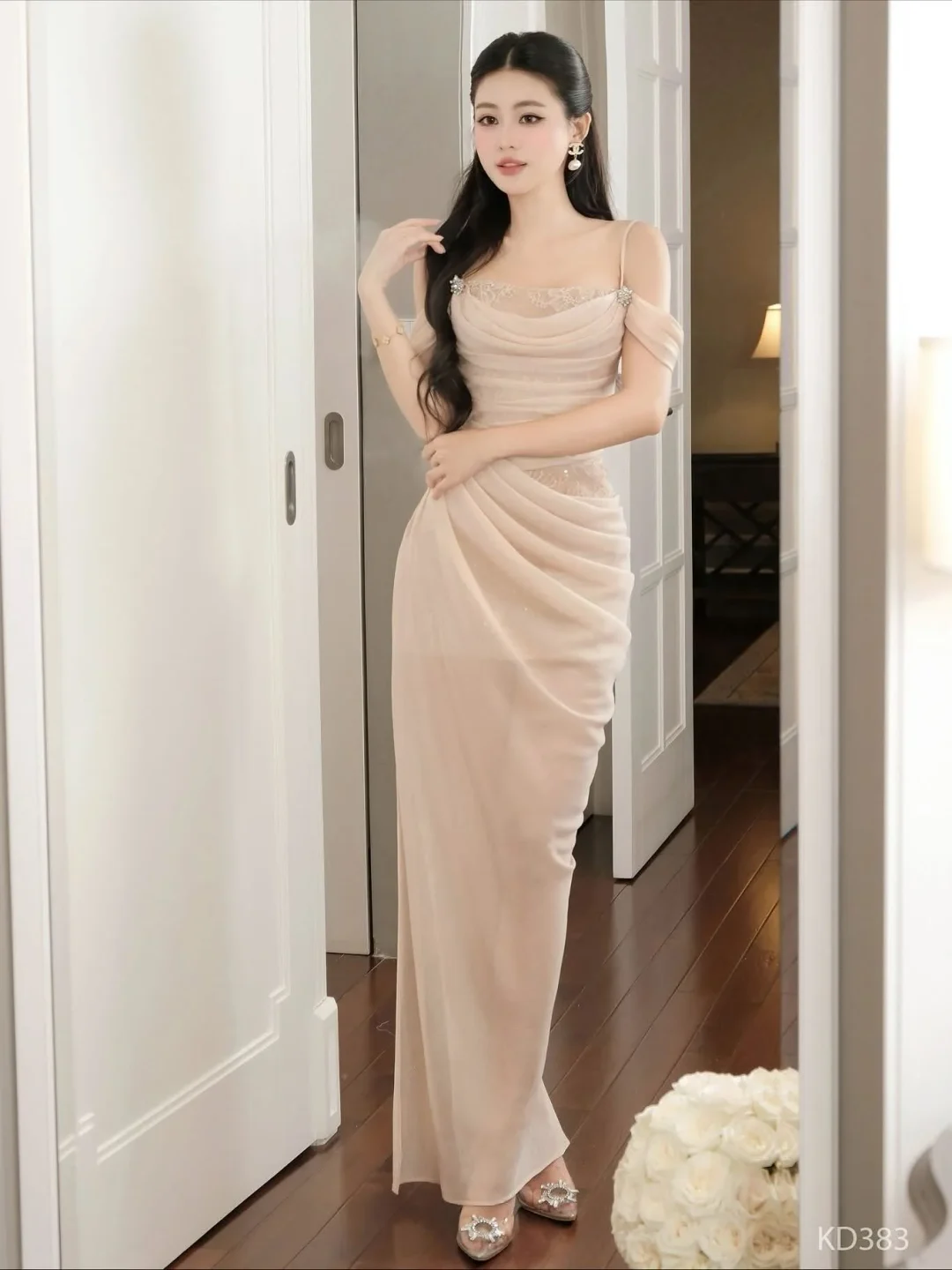 Ảnh 5 của Đầm be trễ vai ren KHIẾT size S