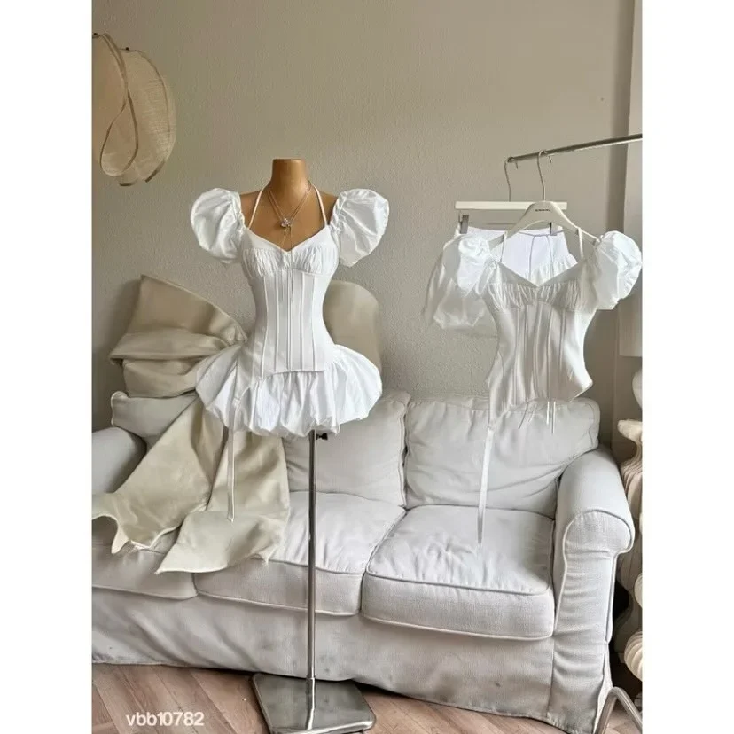 Ảnh 3 của Đầm mini trắng corset tay phồng nữ