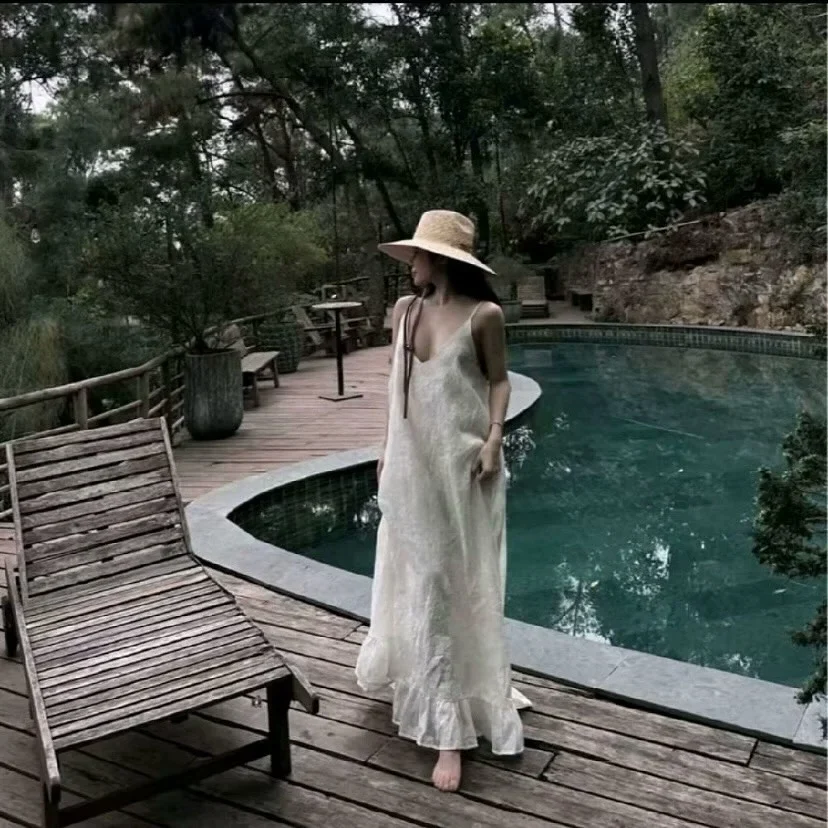 Photo 1 of Váy maxi trắng boho nữ