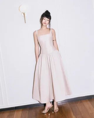 Ảnh 1 của Váy midi corset lụa nude Rechic