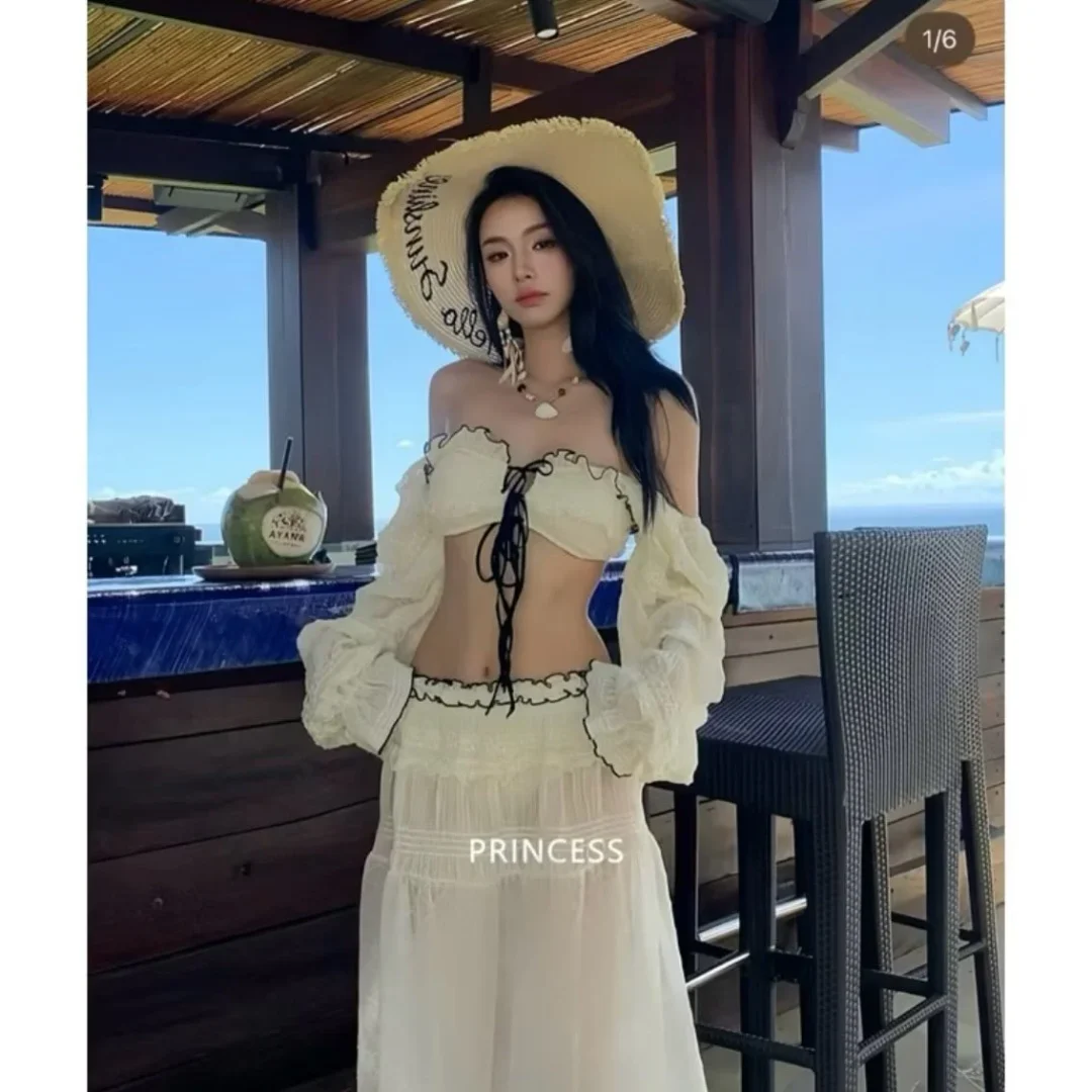 Ảnh 4 của Set áo váy trắng trễ vai ren nữ