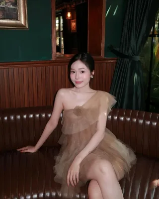 Ảnh 2 của Đầm tulle ngắn quây ngực nâu nhạt nữ