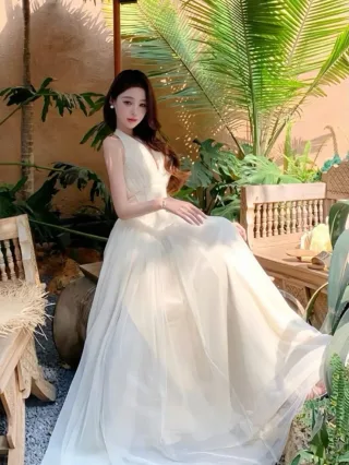 Ảnh 4 của Váy dạ hội voan trắng kem size S/M