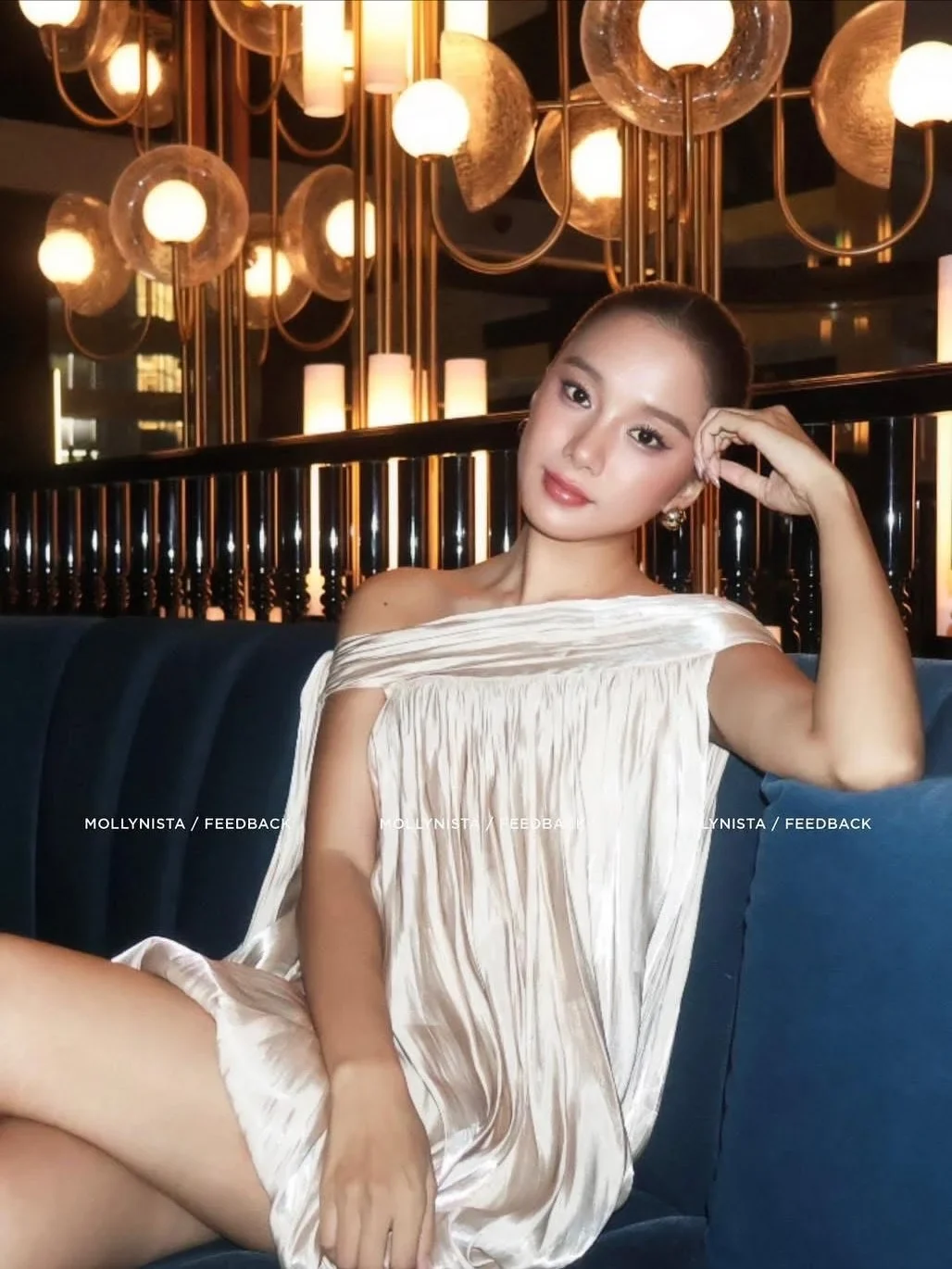 Photo 5 of Váy mini trễ vai lụa kem MOLLYNISTA
