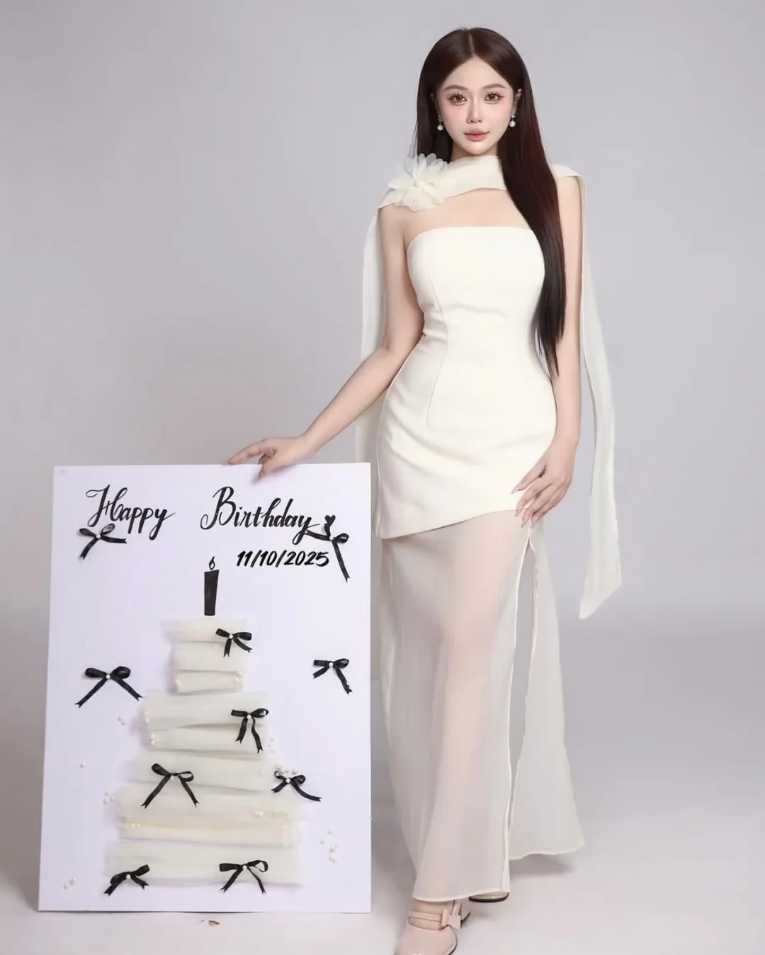 Photo 8 of Đầm midi cúp ngực kem H.I.U size S