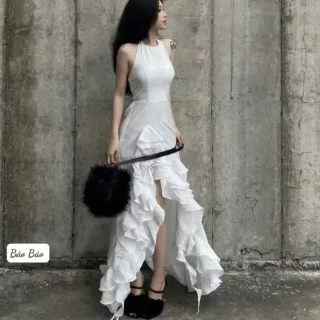 Photo 1 of Váy dạ hội trắng xẻ tà sang trọng nữ