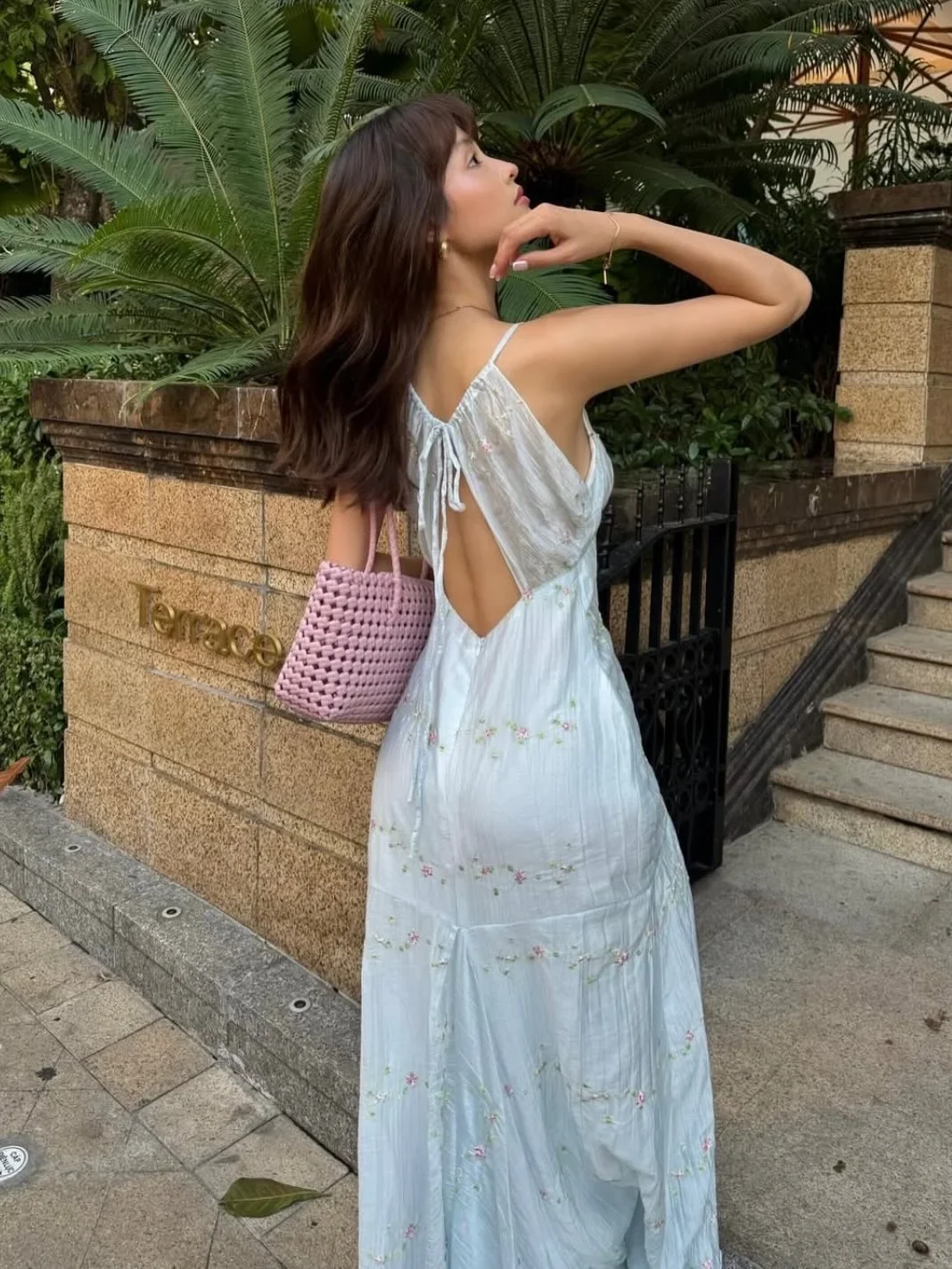 Photo 8 of Váy maxi voan thêu hoa xanh nhạt Takeit