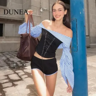 Photo 2 of Set áo corset trễ vai sọc nữ
