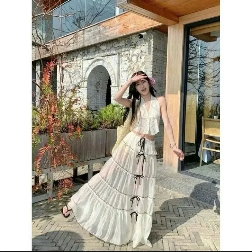 Ảnh 4 của Váy maxi trắng hai mảnh voan nữ