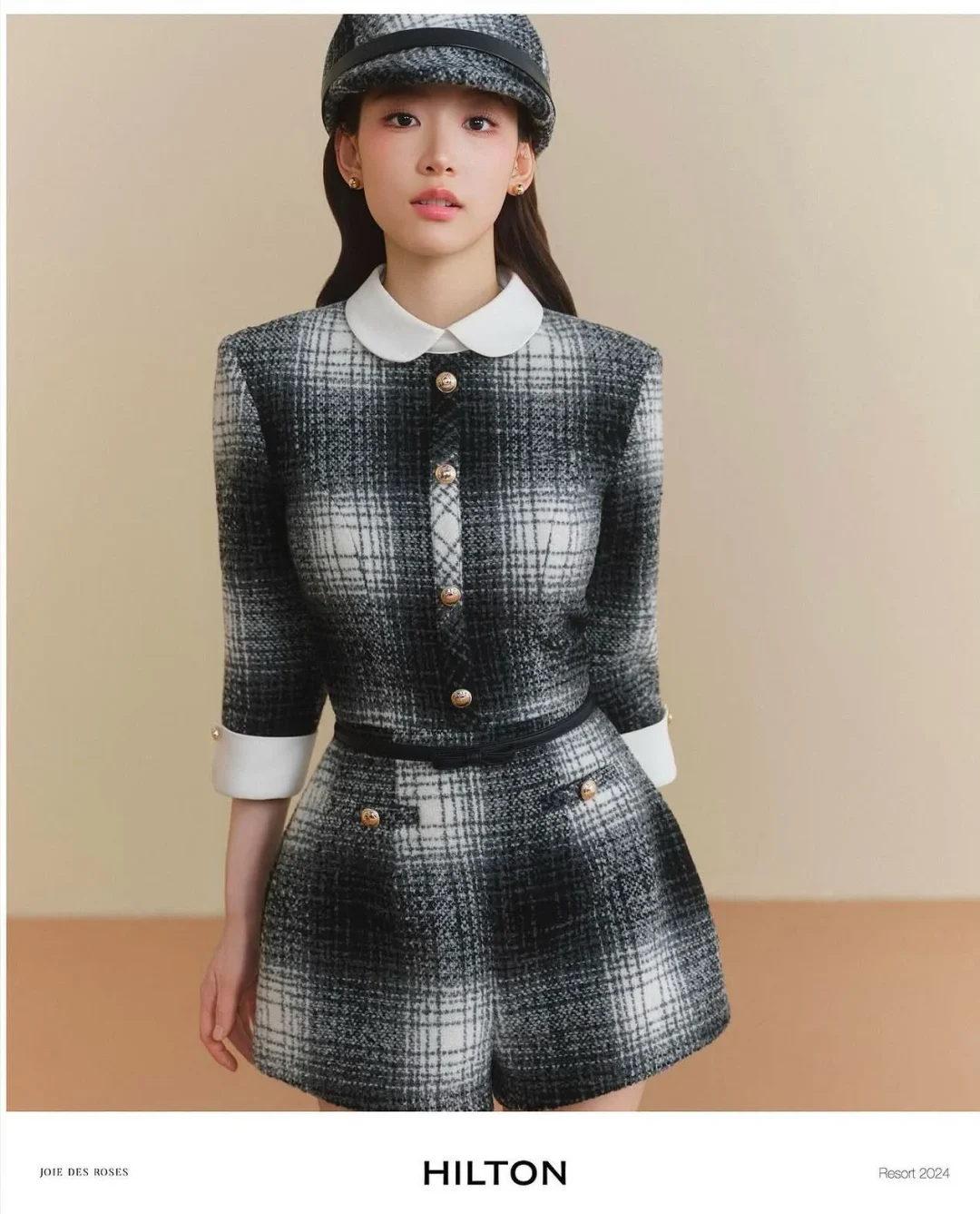 Photo 3 of Set vest caro tweed đen trắng nữ Joie Des Roses