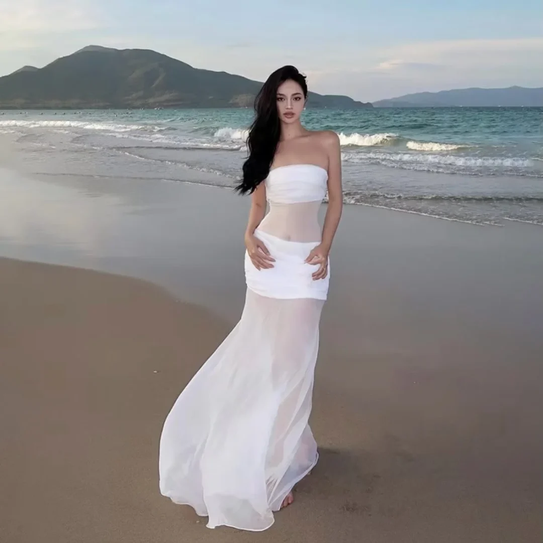 Ảnh 1 của Đầm maxi trắng strapless size S nữ