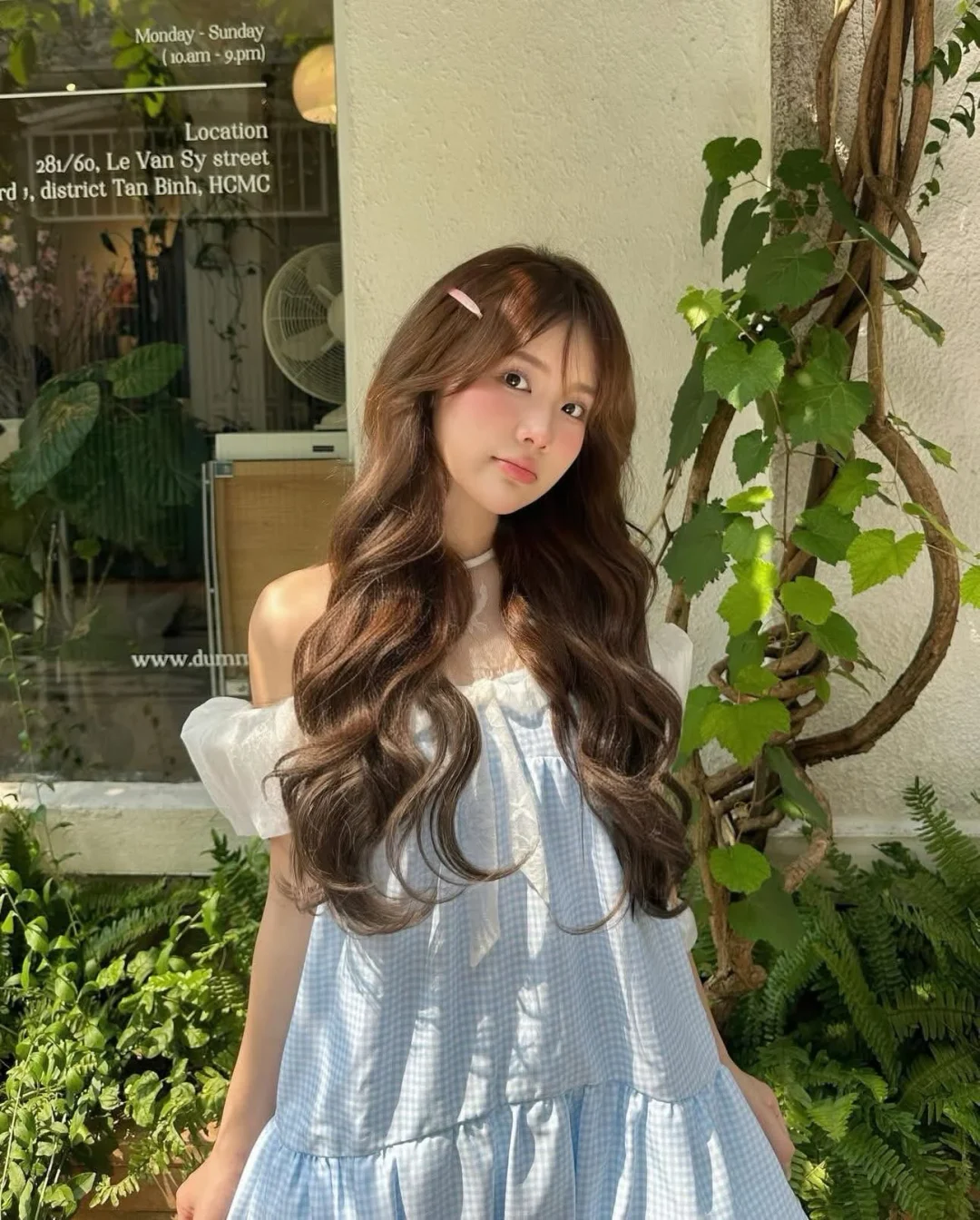 Photo 3 of Đầm babydoll caro xanh nhạt nữ