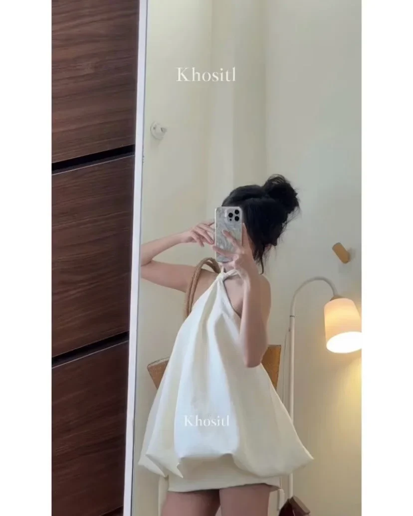 Photo 1 of Set đồ linen trắng hai dây nữ