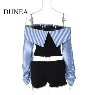Photo 4 of Set áo corset trễ vai sọc nữ
