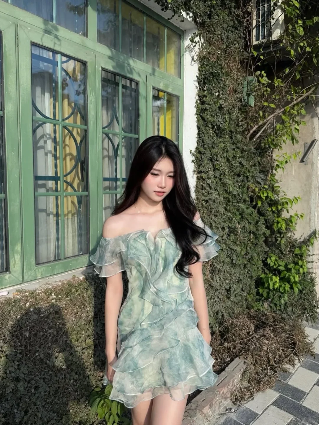Ảnh 4 của Váy voan bèo vai trễ OLV xanh mint