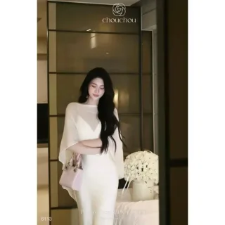 Photo 2 of Đầm dạ hội lụa trắng kem nữ