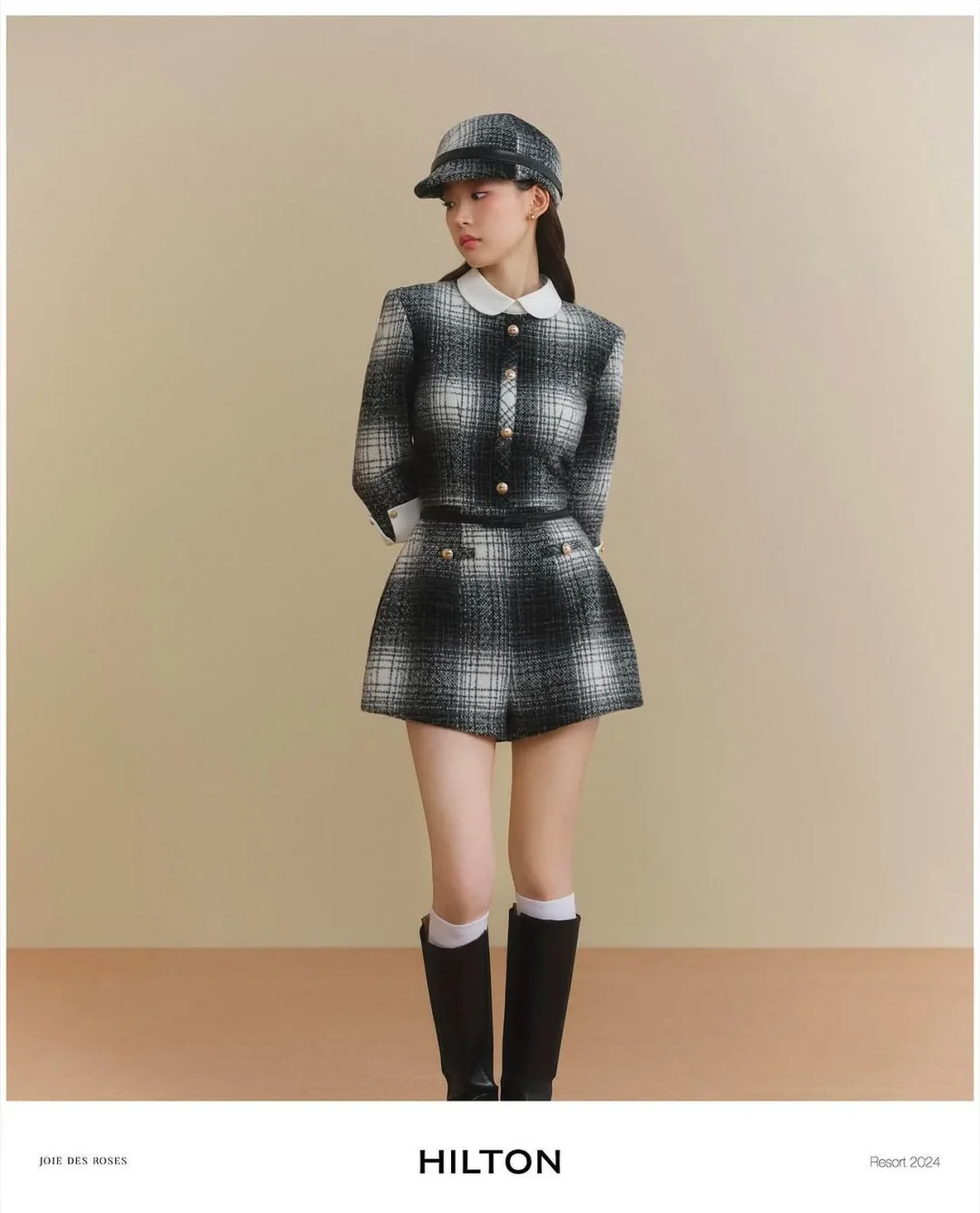Photo 2 of Set vest caro tweed đen trắng nữ Joie Des Roses