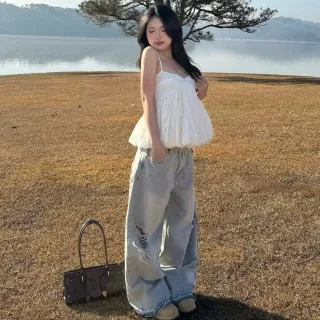 Ảnh 3 của Áo babydoll hai dây trắng kem nữ