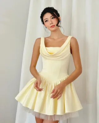 Photo 1 of Đầm ngắn cổ đổ vàng nhạt Jubin Studio