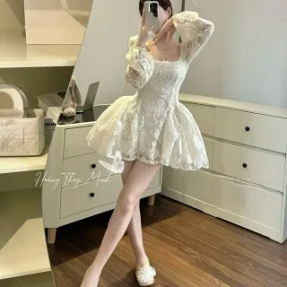 Ảnh 4 của Váy ren trắng tay phồng nữ