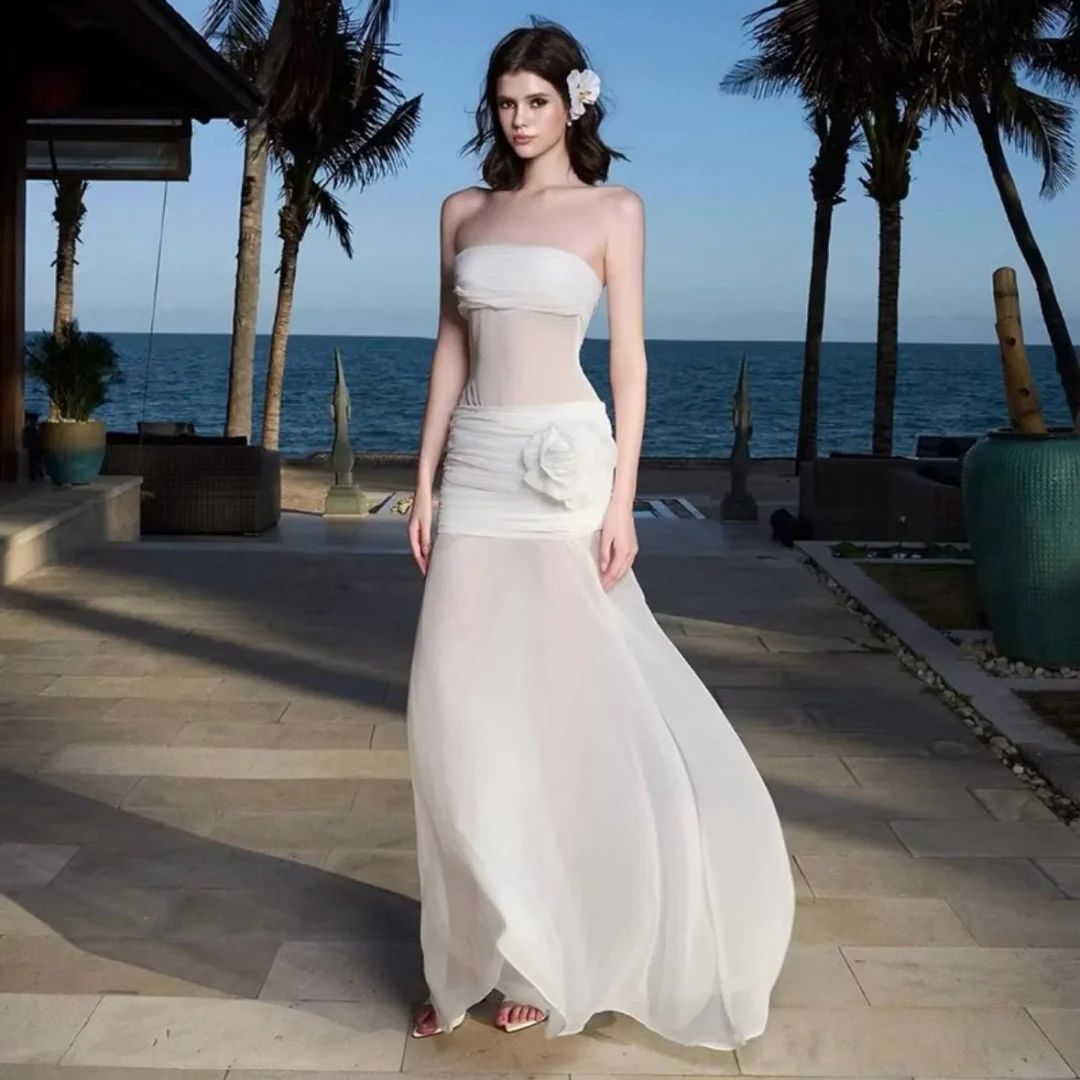 Ảnh 2 của Đầm maxi trắng strapless size S nữ