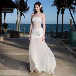 Ảnh 2 của Đầm maxi trắng strapless size S nữ