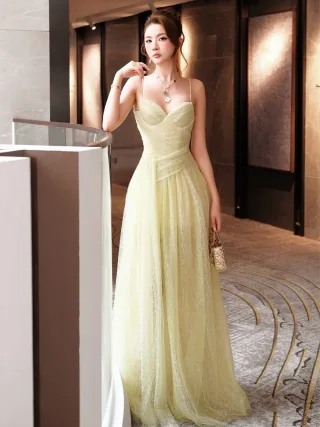 Photo 3 of Váy dạ hội voan ren vàng nhạt BYDI