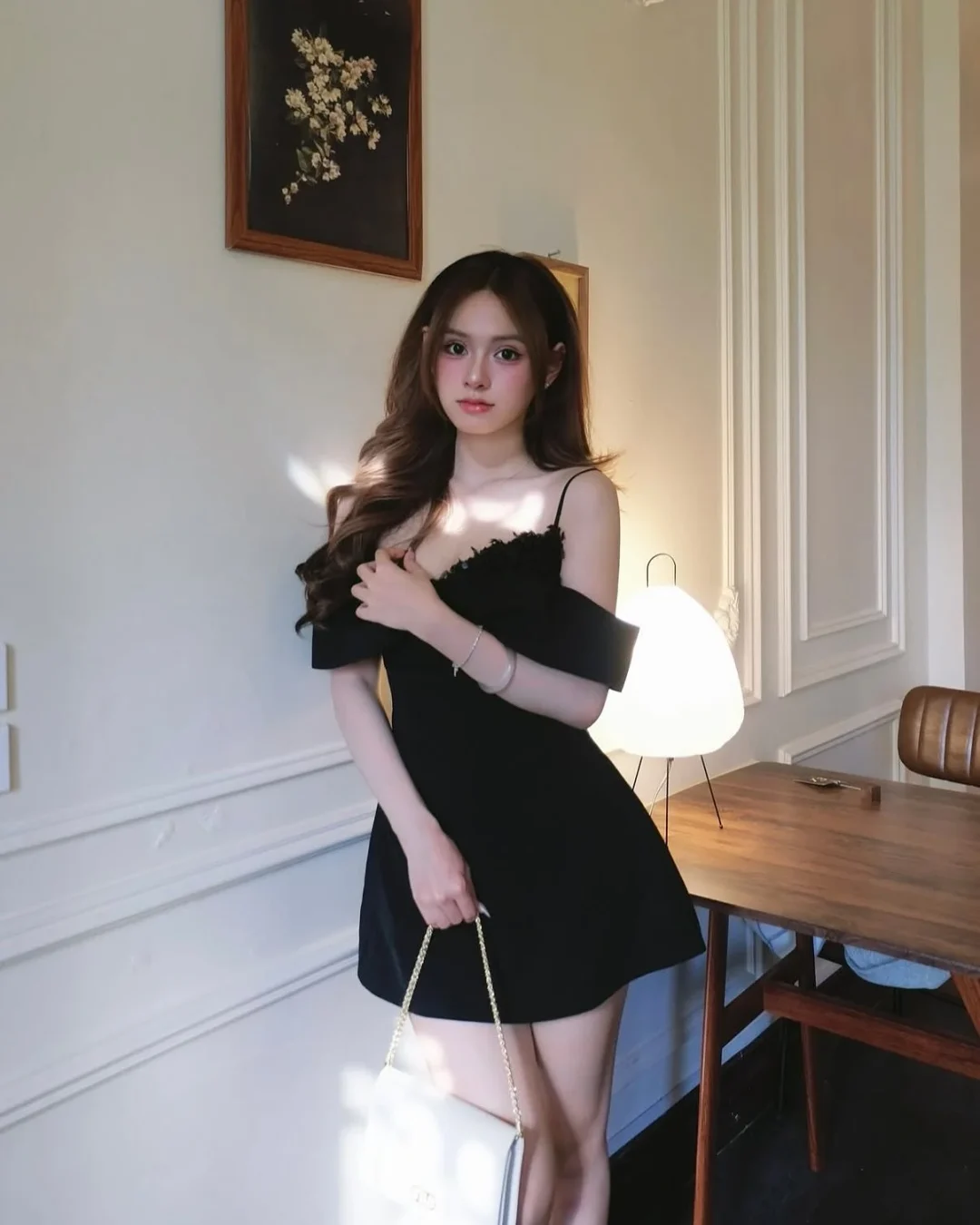 Ảnh 1 của Váy đen trễ vai ngắn Aguja Studio