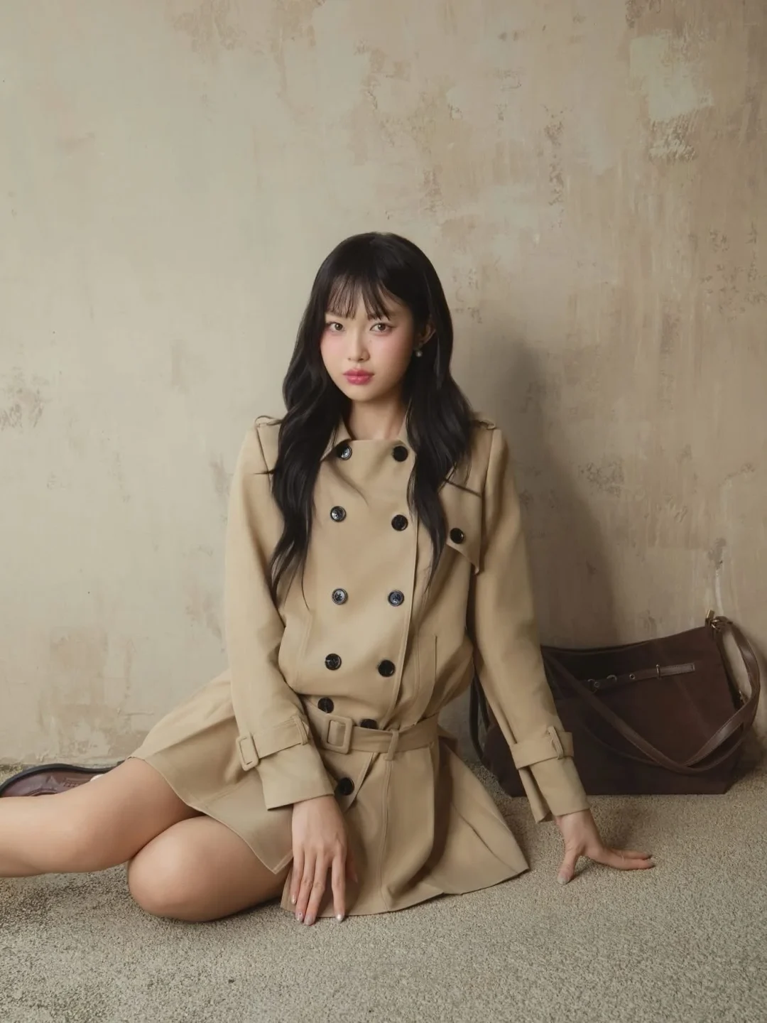 Photo 5 of Áo Trench Coat Nữ Beige ARA Dáng Ngắn