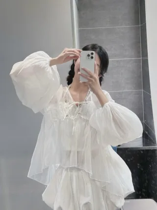 Ảnh 4 của Set áo váy trắng voan nữ freesize