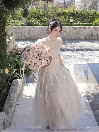 Photo 2 of Váy ren trắng dài nữ size S