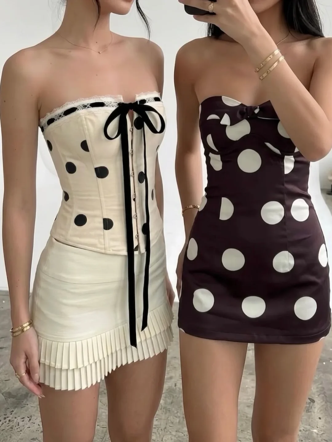 Photo 2 of Váy mini strapless chấm bi Ladyqueen