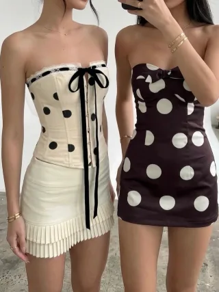 Photo 2 of Váy mini strapless chấm bi Ladyqueen