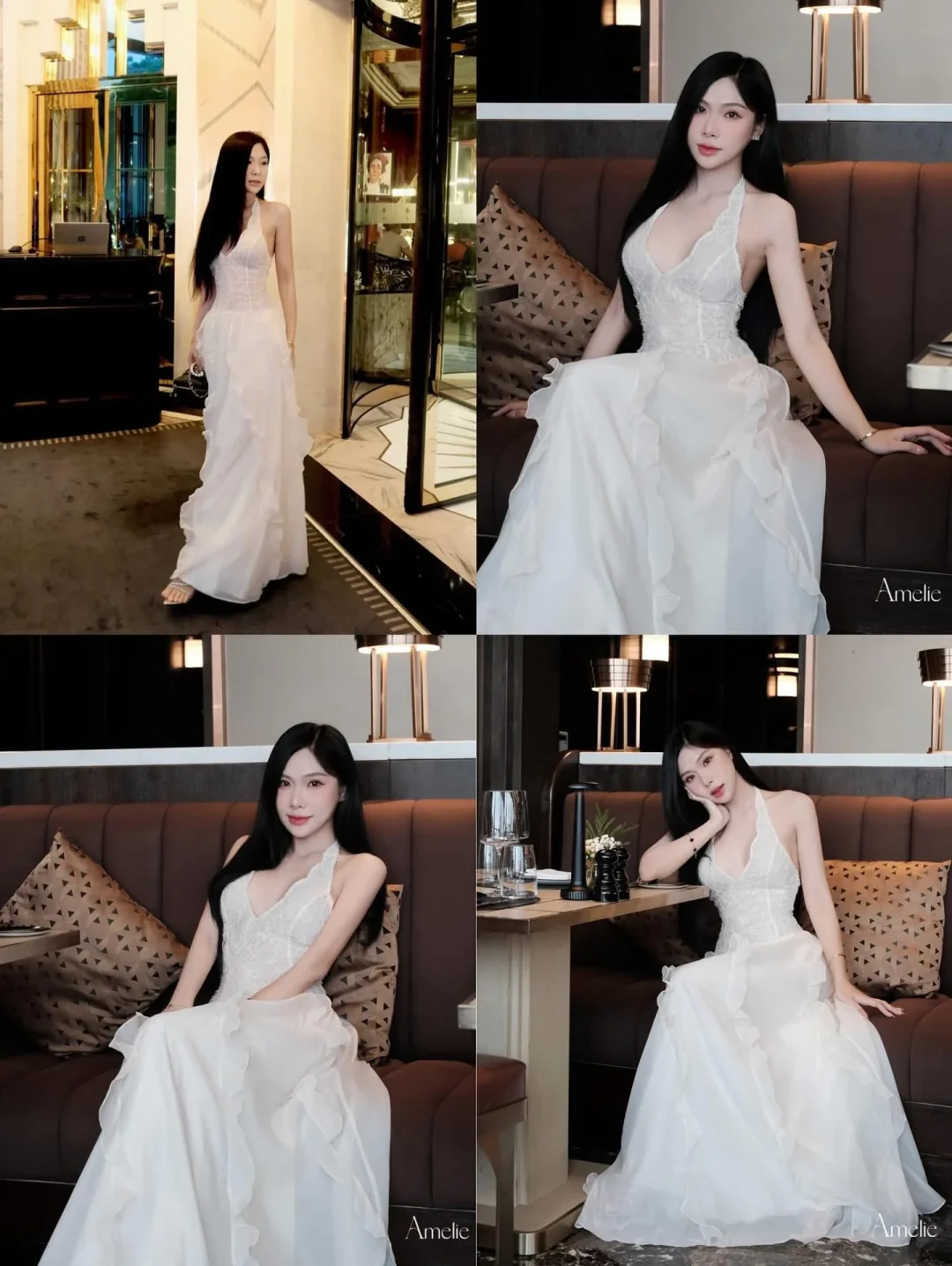 Photo 6 of Đầm maxi ren cổ yếm trắng kem Amelie