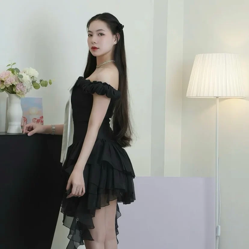 Ảnh 4 của Đầm trễ vai đen nơ trắng nữ tính