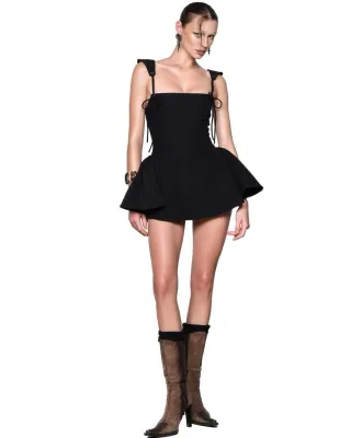 Photo 1 of Váy mini đen peplum nơ vai Lsoul size M