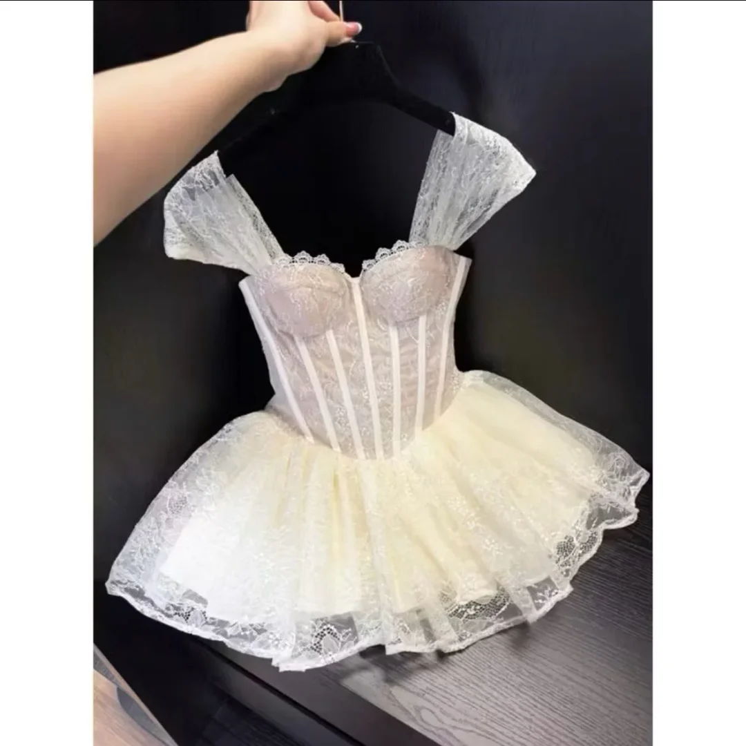 Ảnh 1 của Váy ren corset ngắn màu be nữ