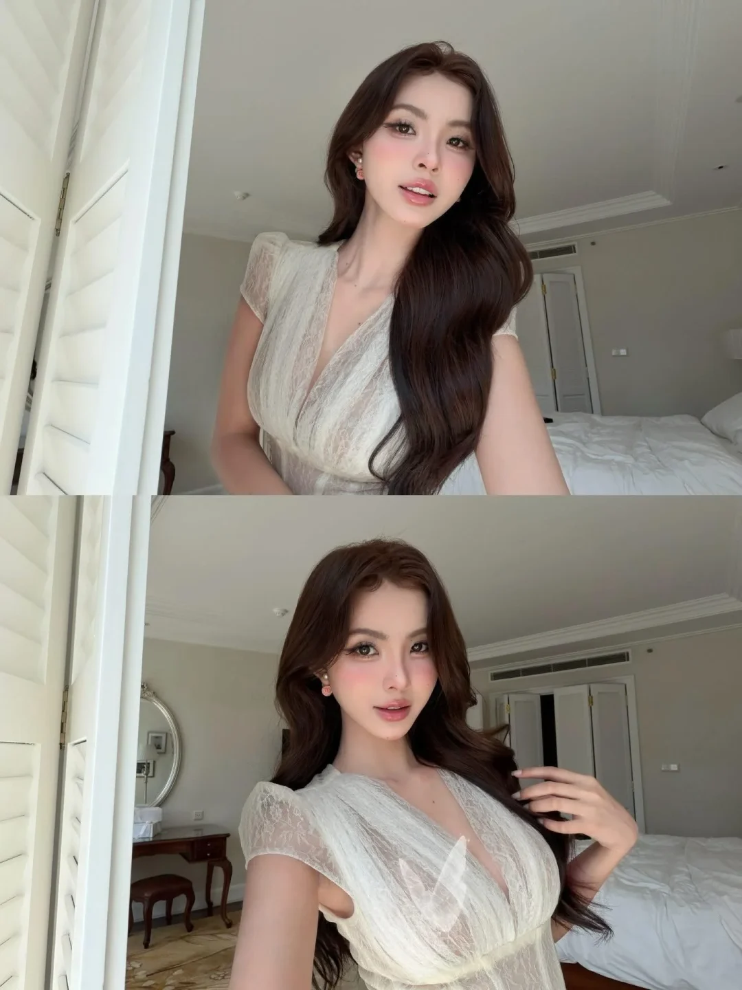 Photo 4 of Váy ren trắng vintage cổ V maxi