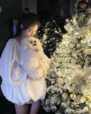 Photo 2 of Áo blouse lụa trắng trễ vai tay phồng nữ