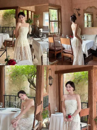 Ảnh 3 của Váy ren strapless dài màu kem
