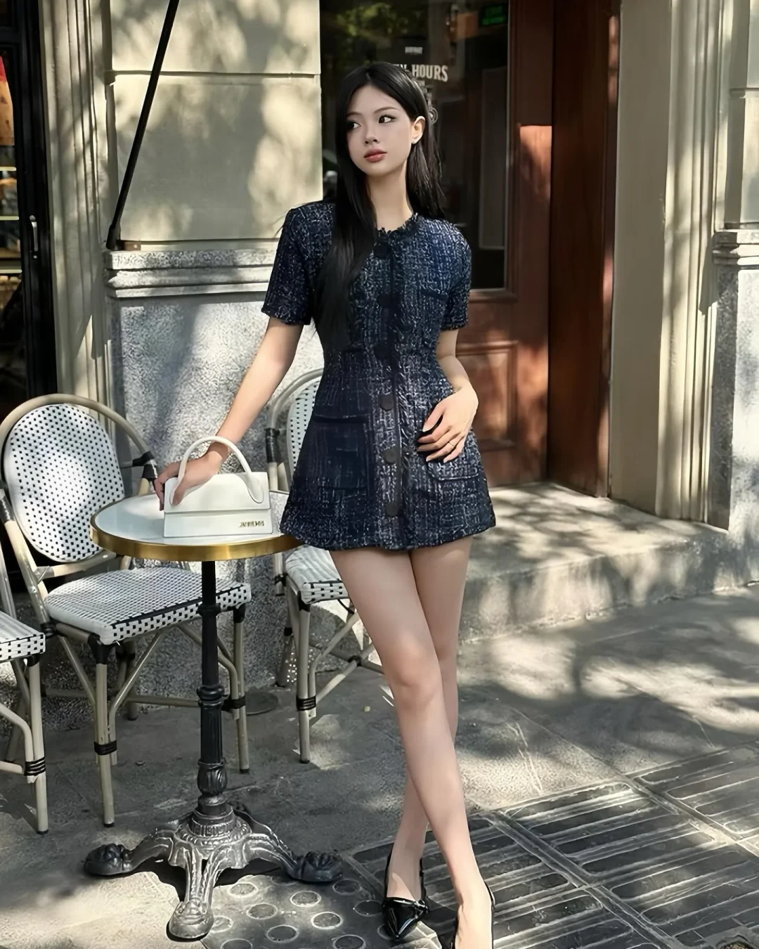 Photo 1 of Đầm Tweed Mini Xanh Navy Kim Tuyến Nữ