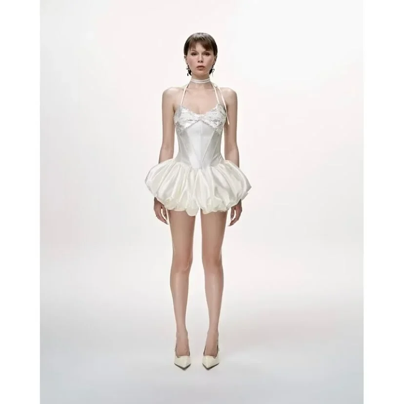 Photo 3 of Váy corset satin kem ngắn nữ