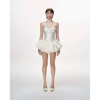Photo 3 of Váy corset satin kem ngắn nữ