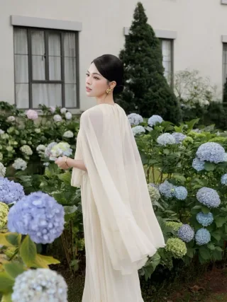 Ảnh 4 của Váy maxi voan kem NAN nữ thanh lịch