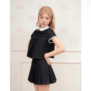 Ảnh 4 của Set croptop denim váy xếp ly đen nữ