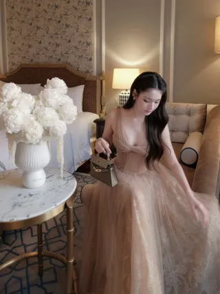 Ảnh 4 của Váy dạ hội voan ren nude Chou Chou
