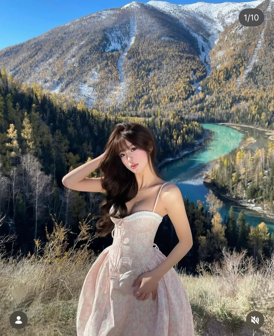 Photo 1 of Đầm corset hoa nhí hồng size S nữ