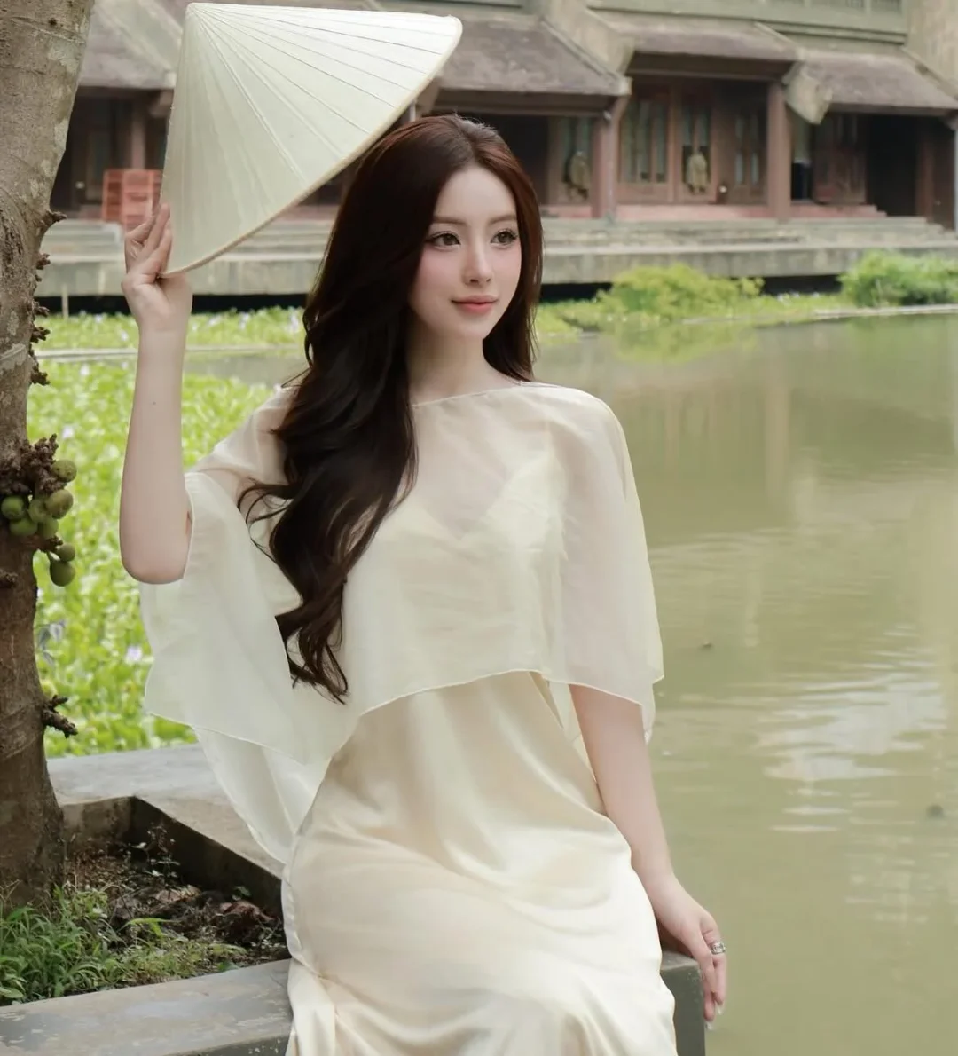 Ảnh 4 của Váy lụa voan kem nữ thanh lịch