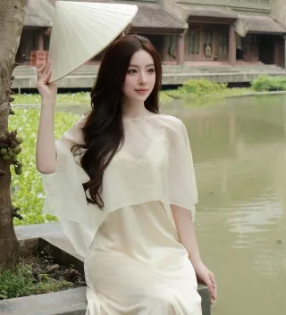 Ảnh 4 của Váy lụa voan kem nữ thanh lịch